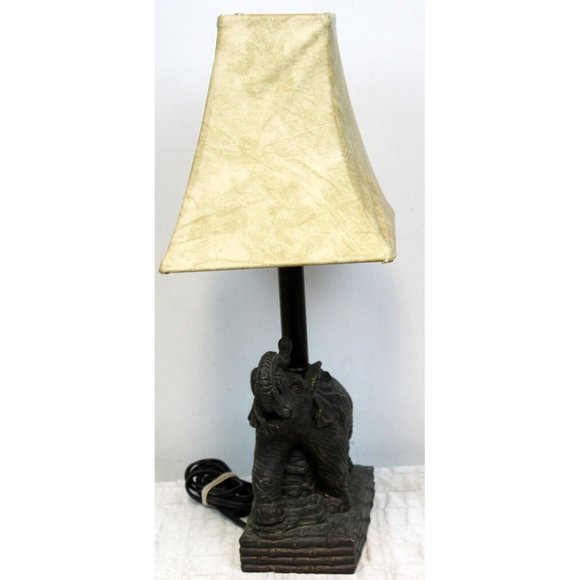 Elephant Table Lamp Aged Bronze Color 3D Pineapple Faux Leather Sahara Tropical - Picture 2 of 12